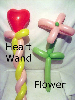 Heart wand and flower balloon animals