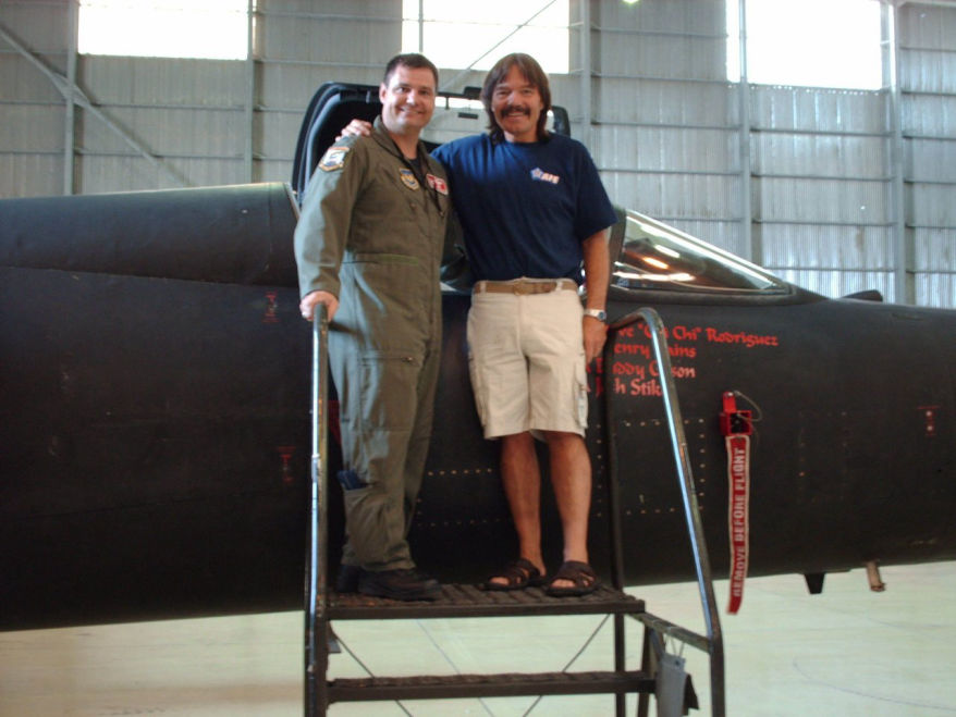 Rick Moore and the pilot standing in front of the U-2 plane at the Akrotiri Air Force Base in Greece