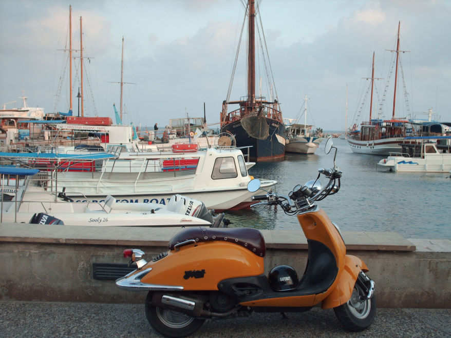 view of harbor on Island of Crete Greece