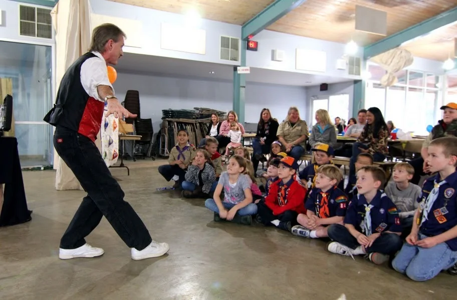 Rodney the Magician doing a magic show for a boy scout troup