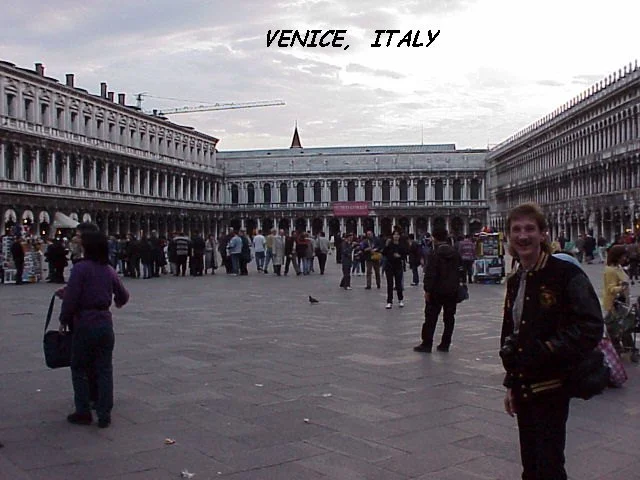 Magician Rodney Kelley standing in San Marco Square in Venice Italy